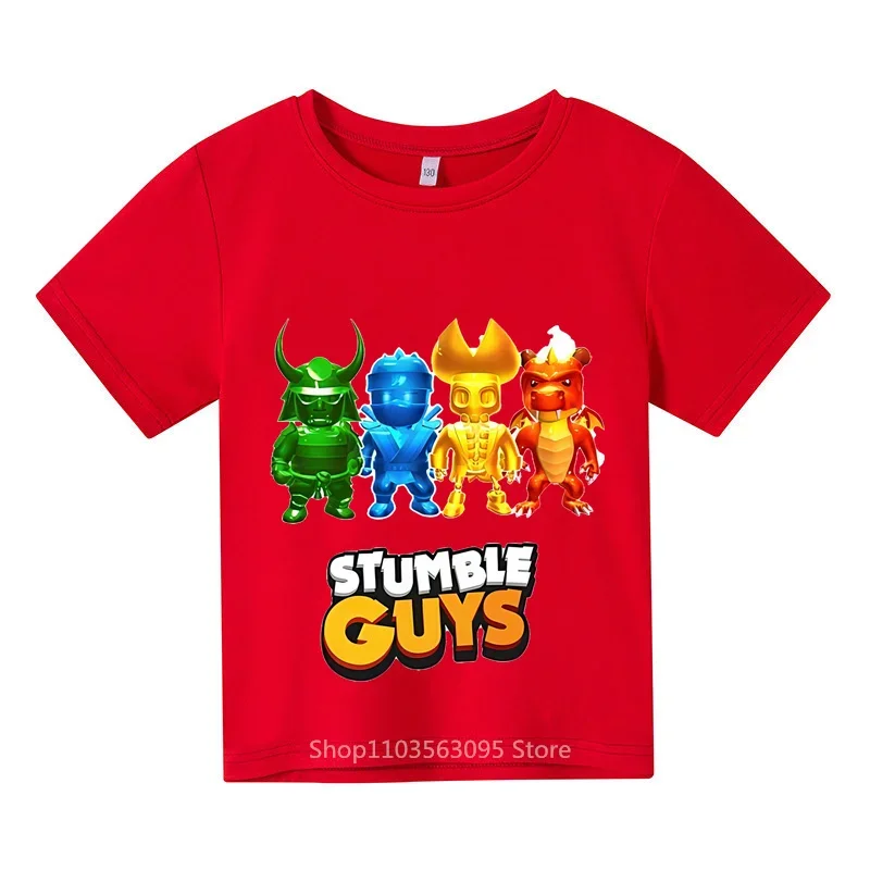 

Stylish Stumble Cartoon T-shirt for Kids, Summer Boys Girls Outdoor Cotton Casual Short Sleeve Tops for Fun