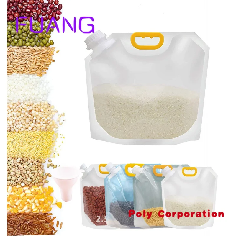 Custom  Grain Moisture Proof Sealed Bag Cereals Clear Packaging Spout Pouch, 1kg 5kg Rice Packaging Bags, Rice Packing Bag with 