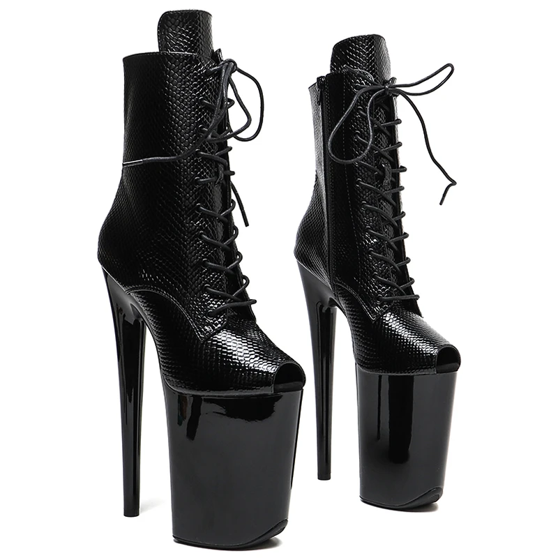 Leecabe  23CM/9inches  Shiny Snake  PU upper Small Open toe Trend fashion  boot High Heels stripper heel Pole Dance boot