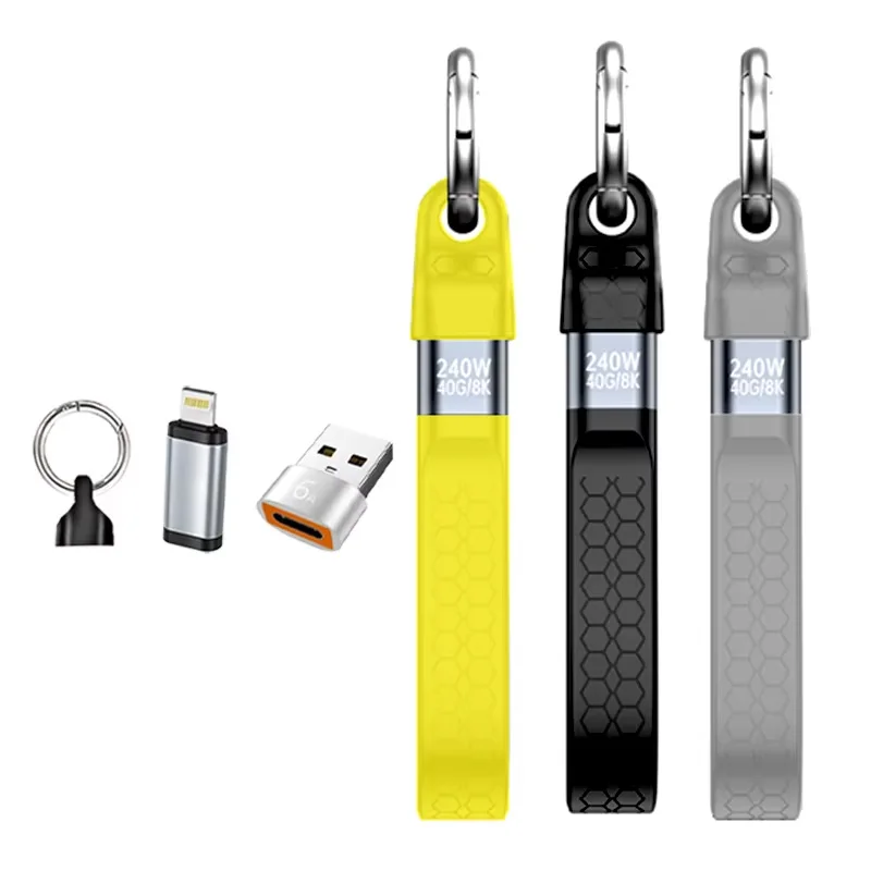 PCONEQE – przenośny kabel USB 4 w formie breloczka, kabel C do C, 240 W, 40/80 Gbps, kompatybilny z Thunderbolt 3/4, iPhone 17, w zestawie adapter USB-A OTG do iPhone'a. — zdjęcie produktu 7