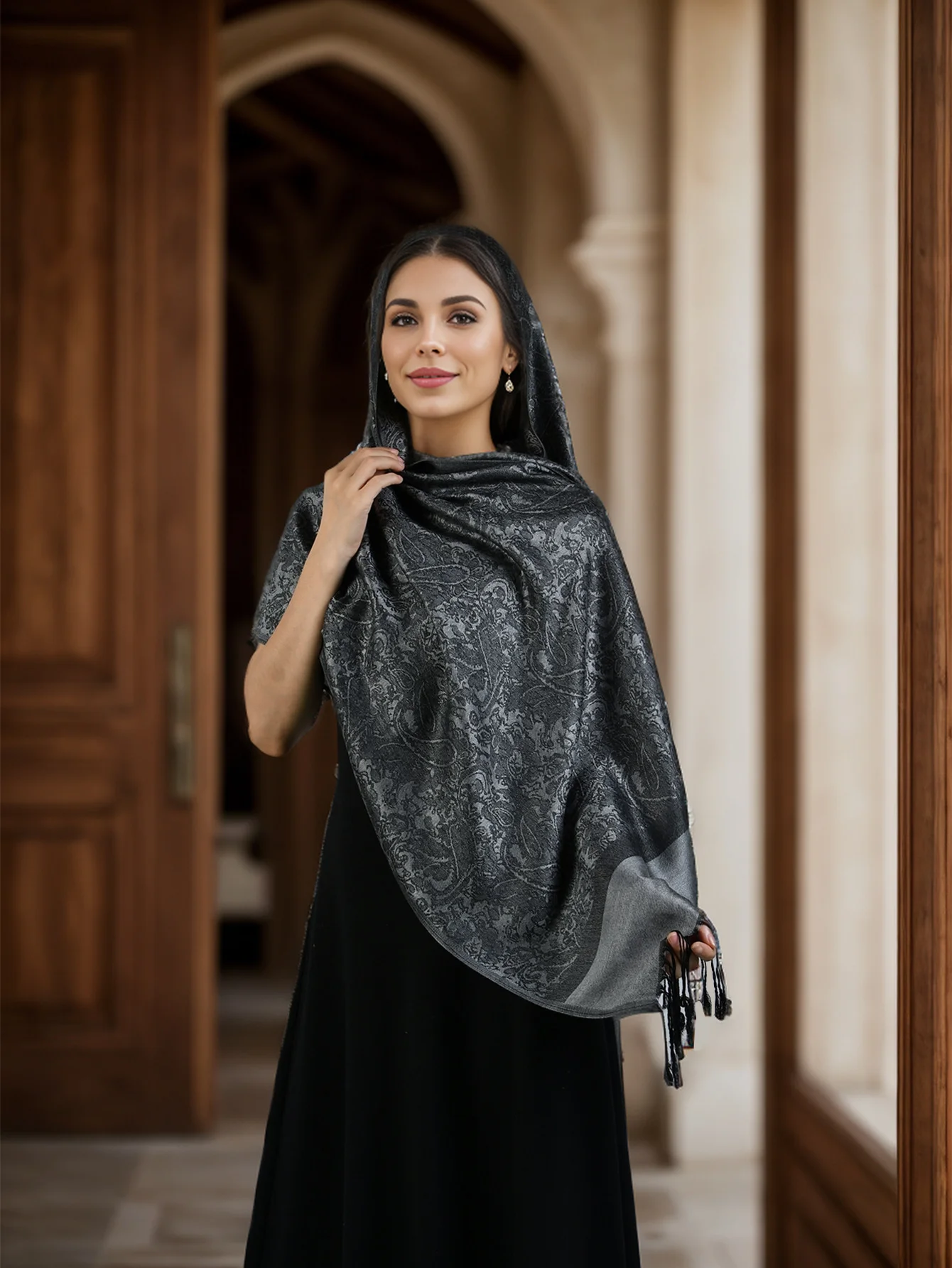 Sciarpa da donna Paisley Pashmina Sciarpa stile etnico Anacardi Jacquard Sciarpe stampate in cashmere spesso Classico turbante con nappa