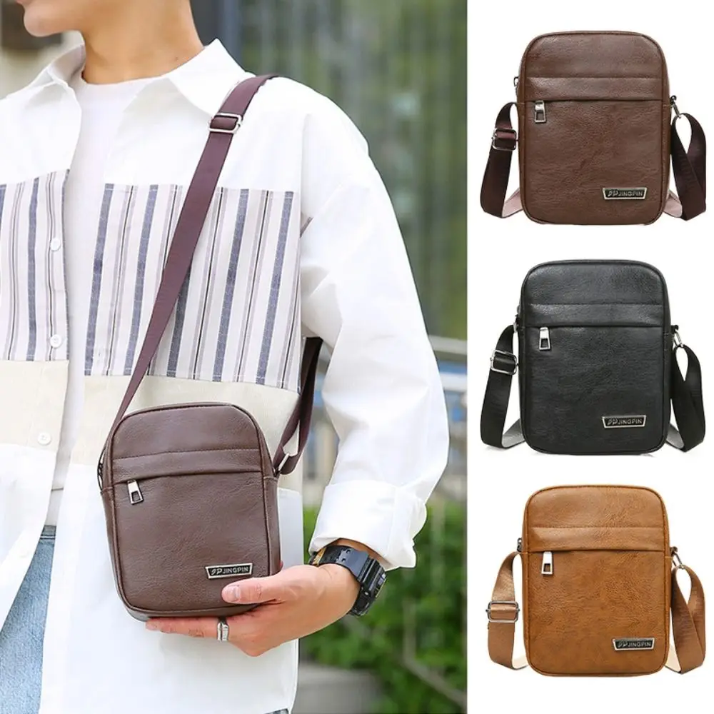 New PU Leather Men\'s Crossbody Bag Large Capacity Waterproof Shoulder Bag Phone Bag Casual Handbag Business Man Messenger Bag