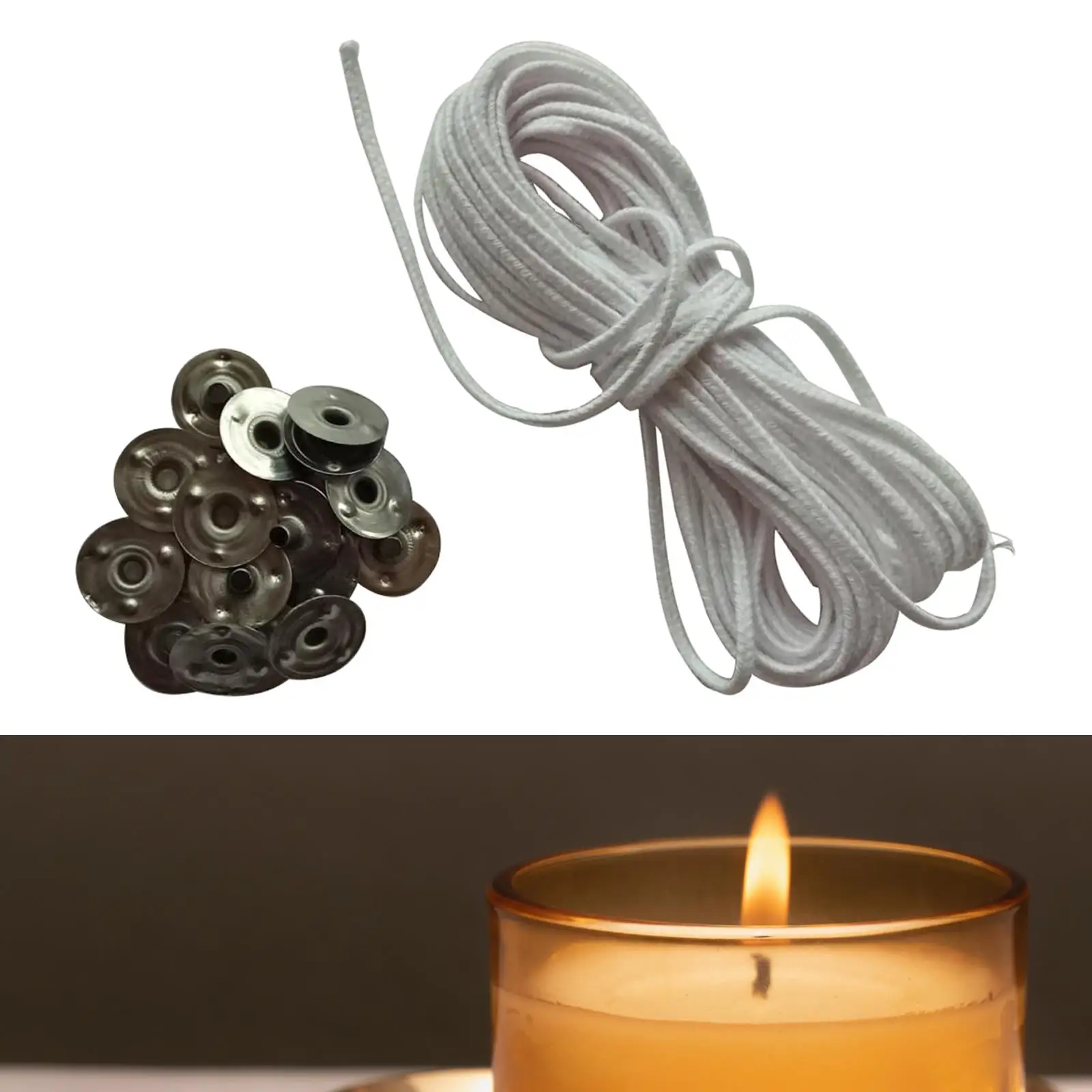 Candle Wicks Core Roll with Metal Holders Easy Cut Cotton Wick Tabs for Making Homemade Candles
