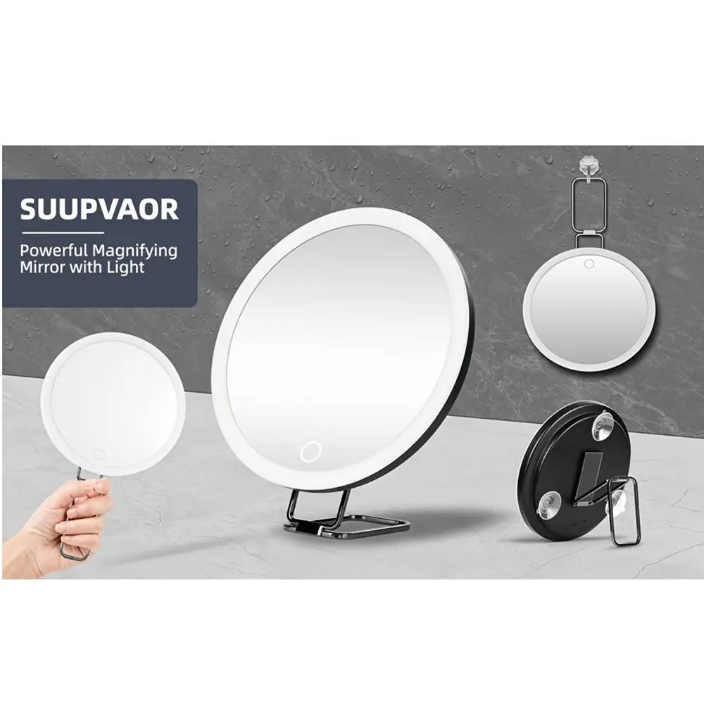 360 °   Miroir grossissant à support réglable avec ventouse légère, miroir de maquillage LED haute définition suspendu au mur 5/10/20/30x
