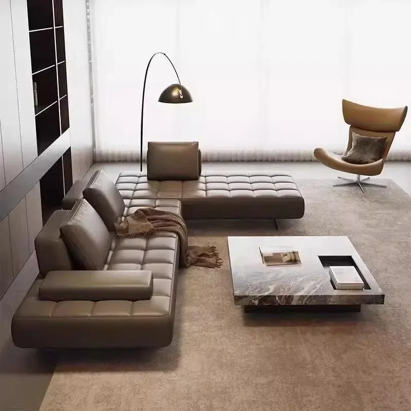 Italian minimalist module sofa living room size apartment first layer cowhide Weschler straight row