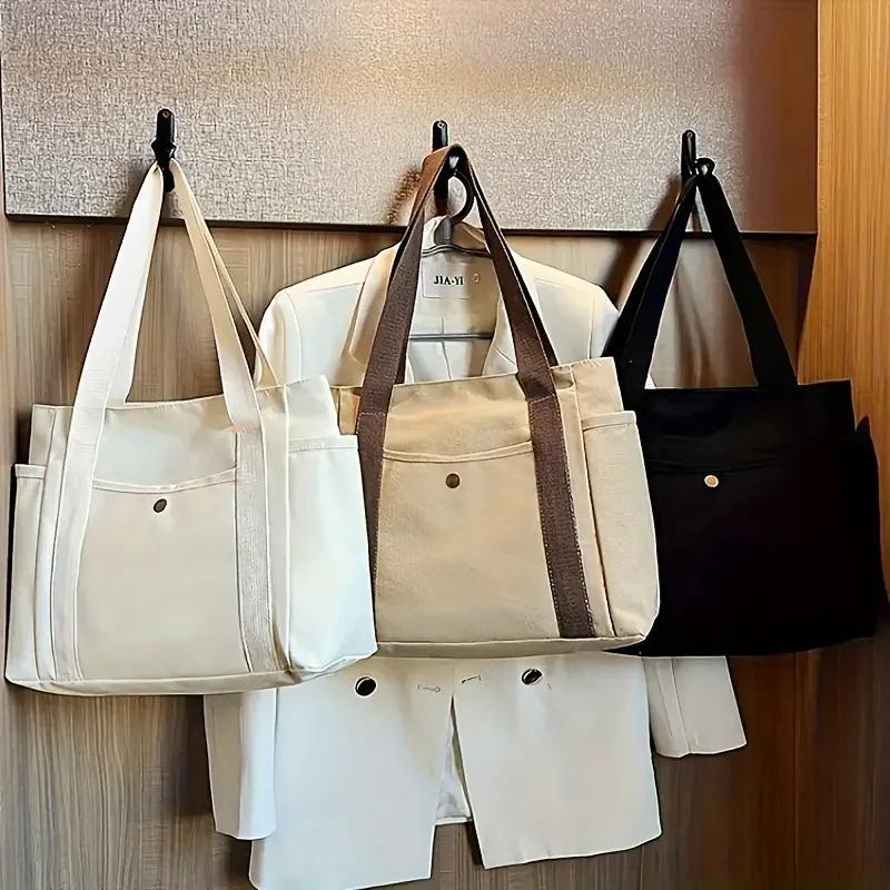 1Pcs Large Capacity Canvas Tote with Multiple Pockets-Perfect for School/work Commute/travel and Shopping Bags on One Shoulder