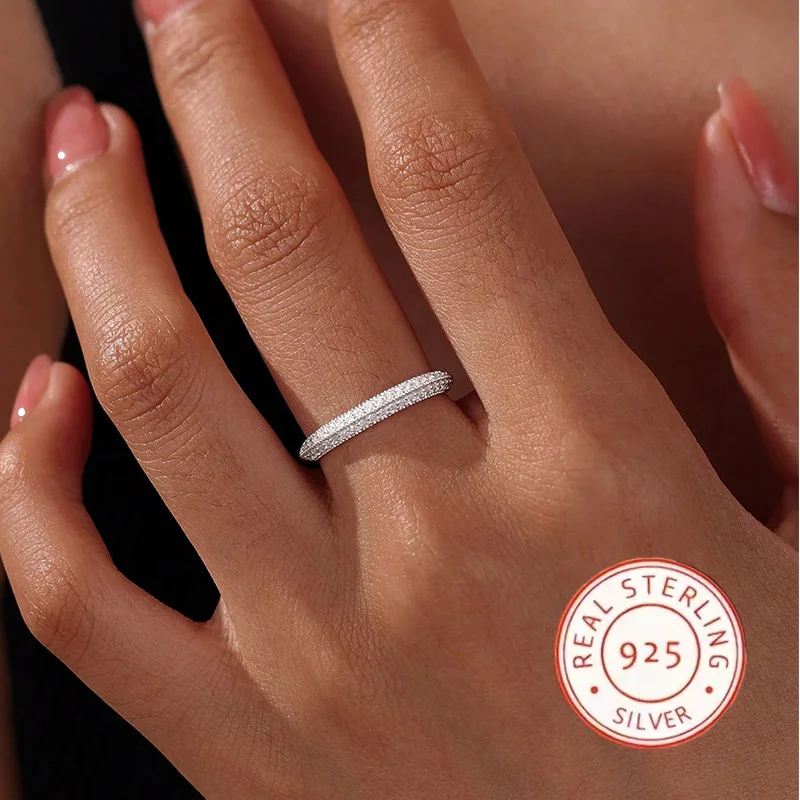 Elegant S925 Sterling Silver Ring With Sparkling Zircon Adjustable Opening For Wedding Bride Gift Date Durable Comfort 2025