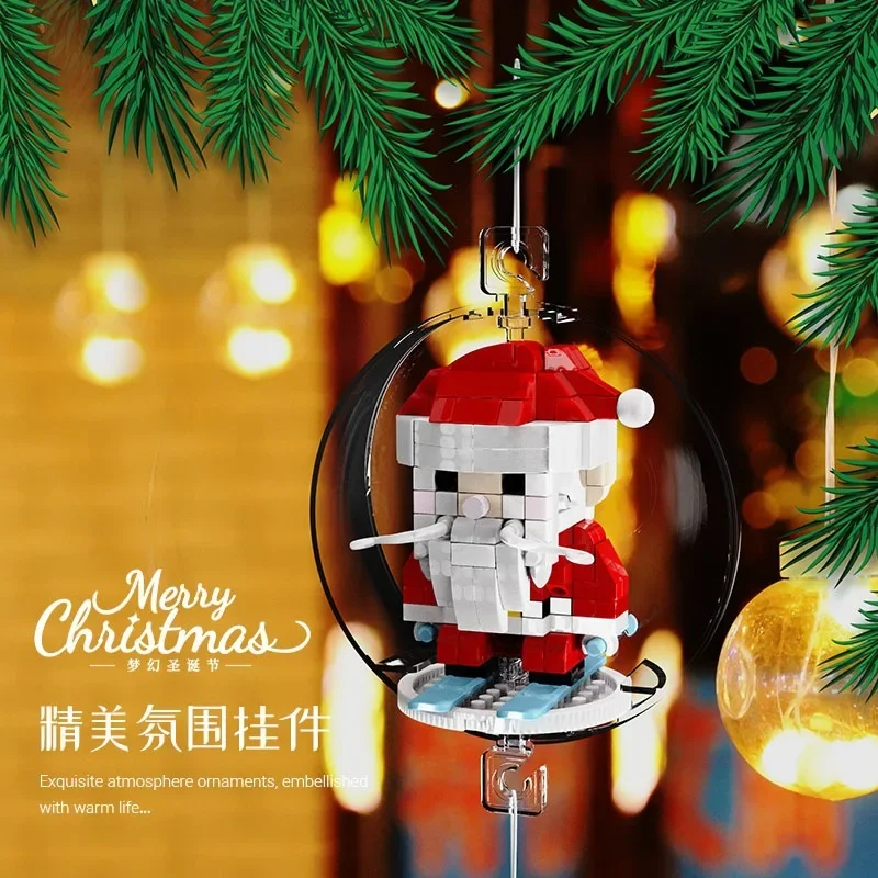 Christmas Tree Decoration Micro Building Blocks Santa Claus Sled House Transparent Ball DIY Assembly Mini Bricks Figure Toys