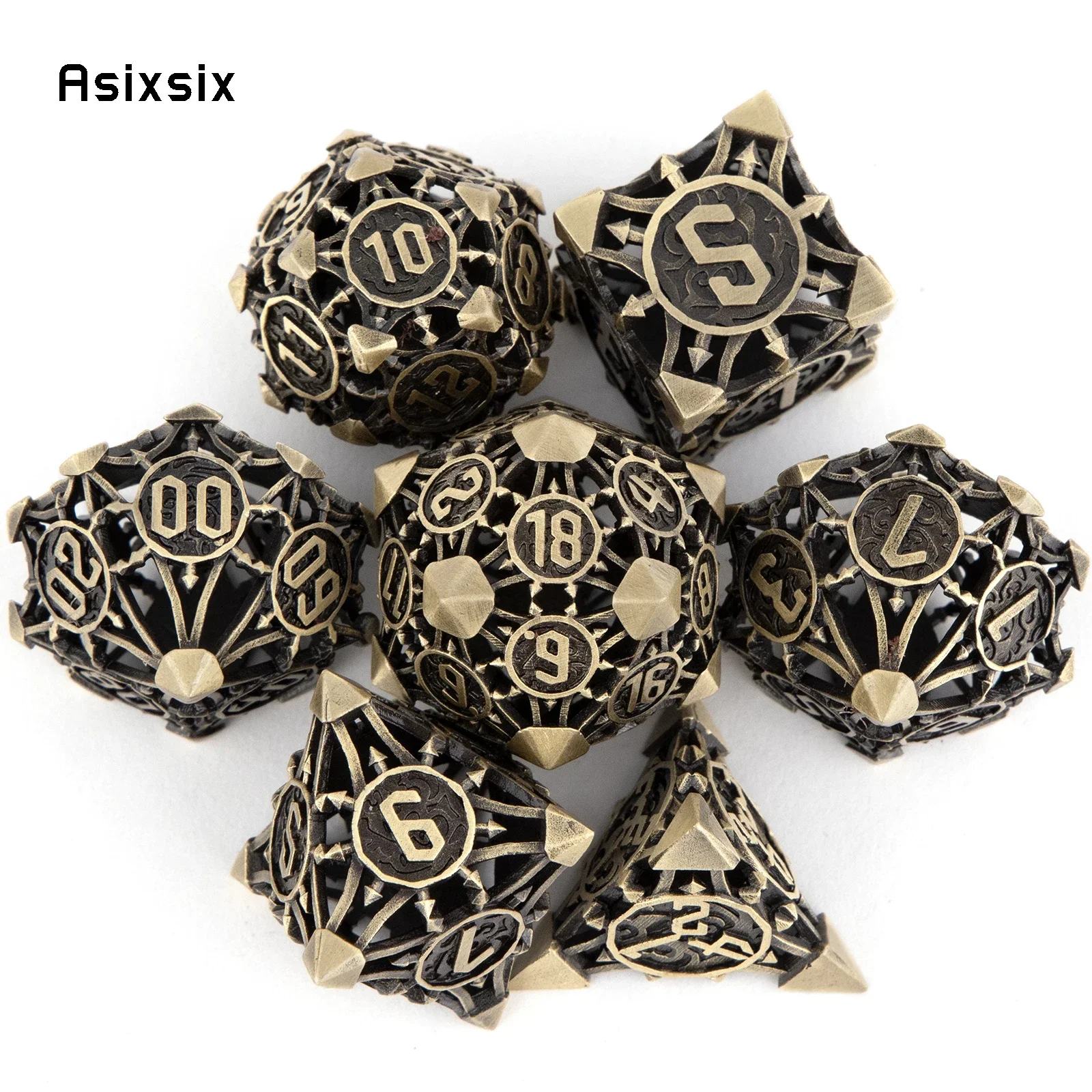 

7 Pcs Yellow Black Metal Hollow Metal , Dnd Dice Set Perfect For Card Games Board Games For Critical Role, Rpgs, D&D