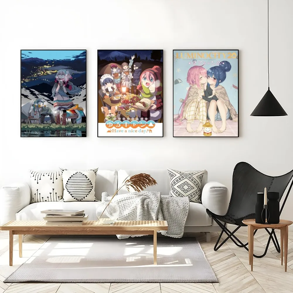 1PC Anime Yuru Camp Poster Self-adhesive Art Waterproof Paper Sticker Coffee House Bar Room Wall Decor