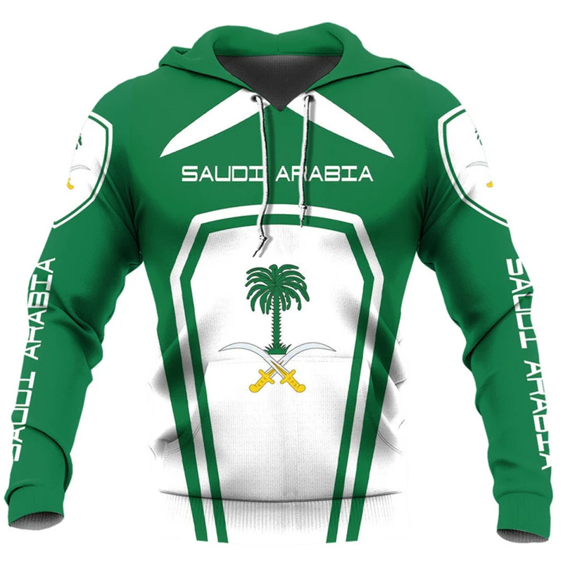 Saudi Arabia Flag Map Pattern Sweatshirts SA National Emblem Hoodie For Men Clothing Daily Casual Male Hoody Sport Boy Pullovers