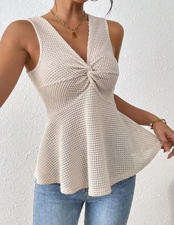 Top Women 2026 Spring Summer New Solid Color V-Neck Sleeveless Slim Fit Daily Basic Versatile Casual Vest Top