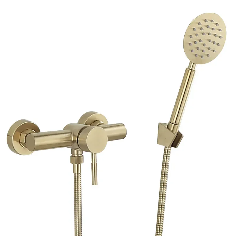 

Bathroom Shower Faucet Set Wall Mounted Brushed Gold Shower , Bathroom Cold and Hot Bath and Shower Mixer Taps Brass