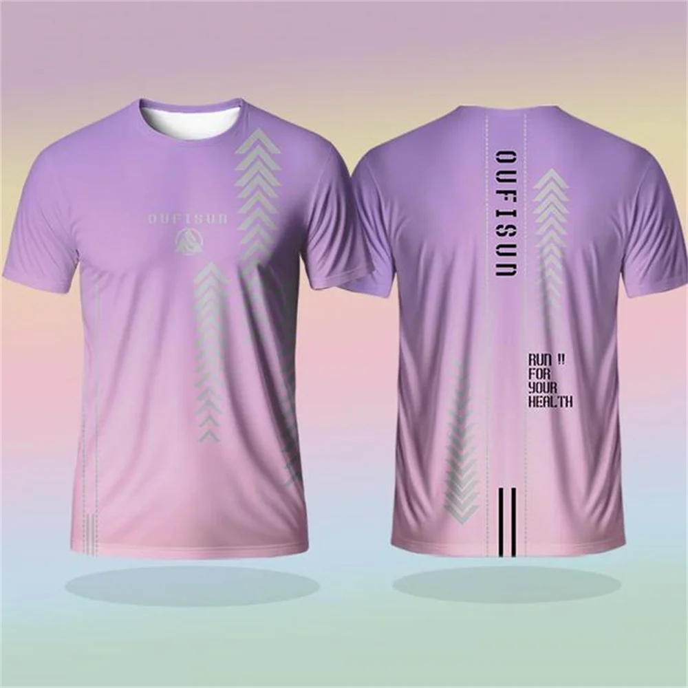 Mens T Shirt Fitness Short Sleeve Outdoor Sports Running Training T-Shirts Gradient Print Sportswear Comfortable Unisex Tee Tops