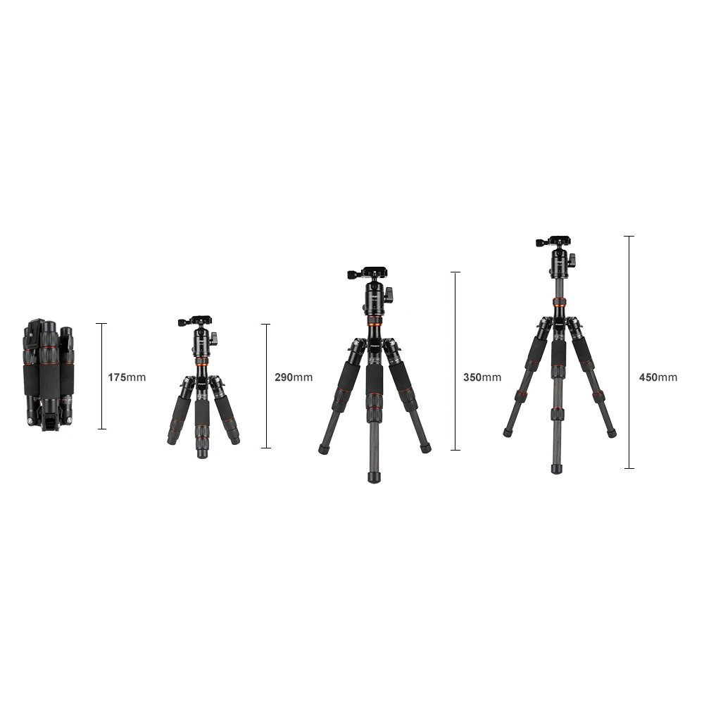 Fotopro Carbon Fiber Lightweight Portable Compact Micro Shooting Mini Tripod for DSLR Mirrorless Camera