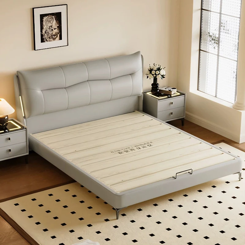 Light luxury modern Italian leather double storage wedding bed soft upholstered high end master bedroom home decoration layout