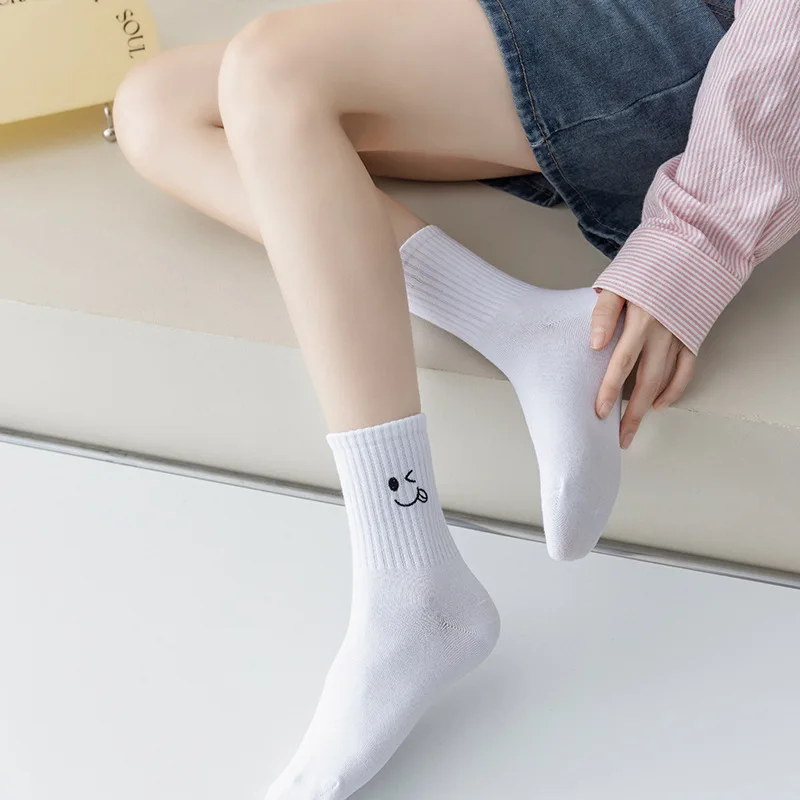 Unisex Women Men White Socks Wholesale Summer Middle Tube Socks Thin Whimsy Small Eyes Embroidery Cute Kawaii Harajuku Stockings