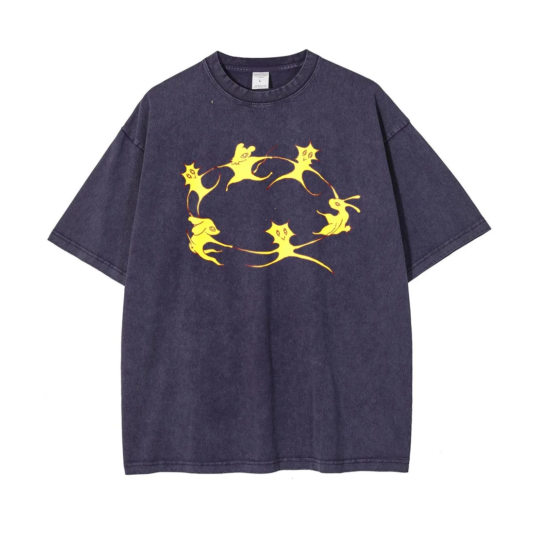 Unisex Vintage Washed Cartoon Creatures Graphic Oversized T Shirt Fantasy Art Print Casual Short Sleeve Cotton Streetwear Tee
