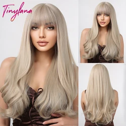 Ash Gray Blonde Cosplay Synthetic Wigs with Bangs Long Natural Wave Lolita Hair for White Women Afro Party Heat Resistant Wig