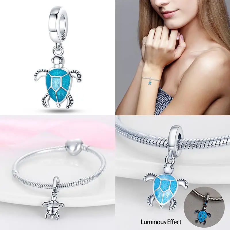 Hot Sale Glowing Turtle & Dolphin Charms Fit Pandora Original Bracelets 100% 925 Sterling Silver Jewelry Making For Women Gift