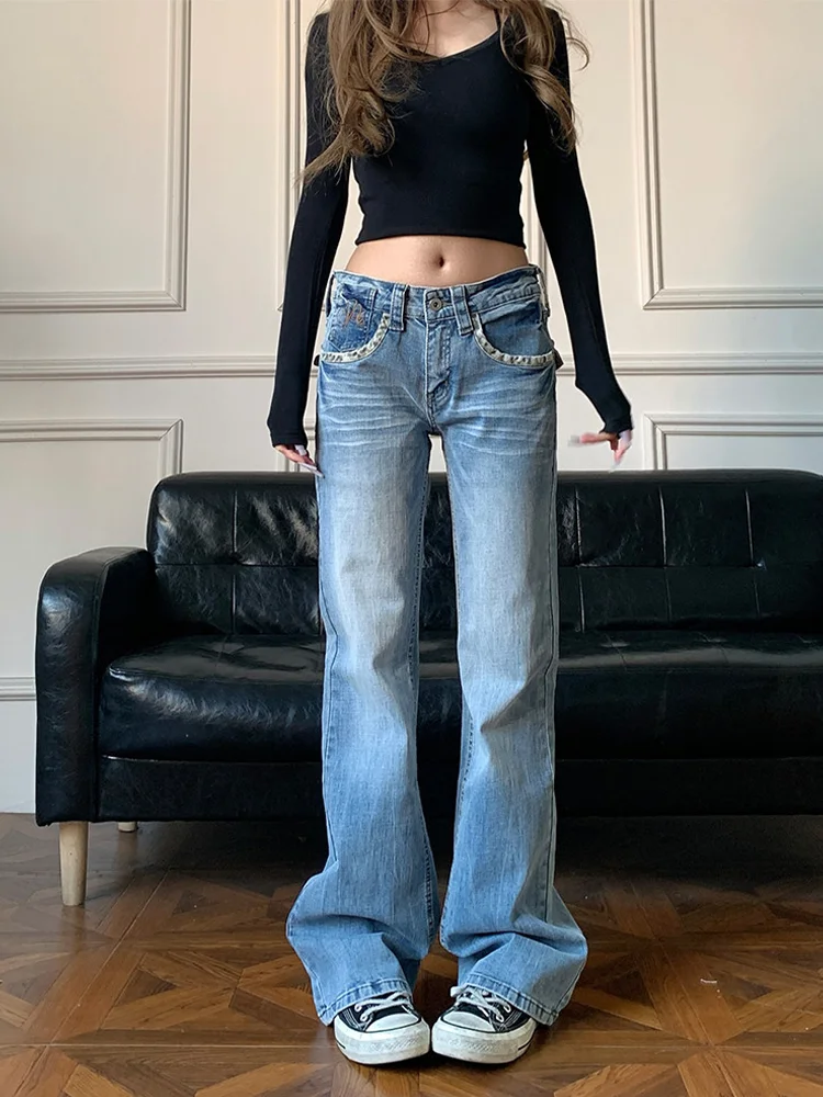 

Low Waist plus Size American Style Denim Jeans Women's Design Sensation Versatile Spicy Girl Slimming Micro Flared Straight L...