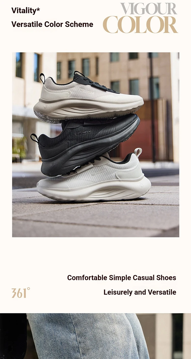361 Degrees Herren-Freizeitschuhe, weiche Sohle, elastisch, bequem, atmungsaktiv, schwarze und weiße Mesh-Sneaker für Männer 672616702 – Detail 5