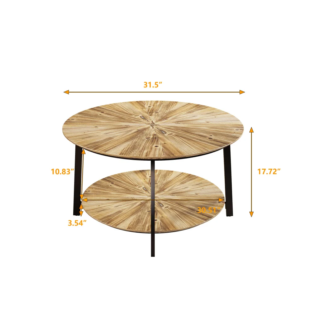 31.5Inch Round Coffee Table,Standing Wooden Double Layer Coffee TablewithOpen Storage Space for Living Room Bedroom Coffee Table