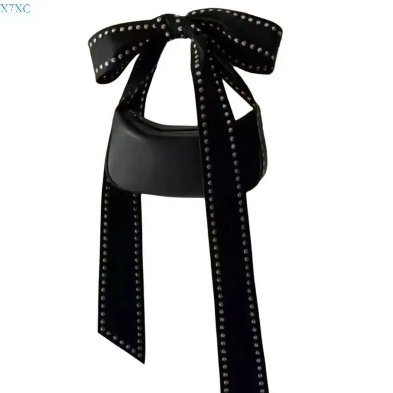 

X7XC Black Bows And Studded Handbag PU Leather Shoulder Bag Great For Clubbing