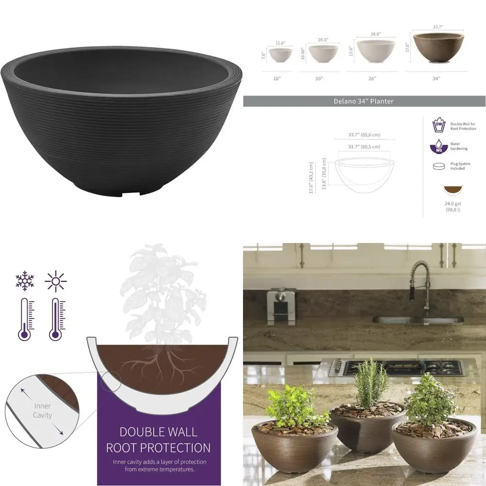 

Large Outdoor Round Shallow Planter Pot for Water Gardens, Bonsai, and Succulents - Durable Garden Plant Container