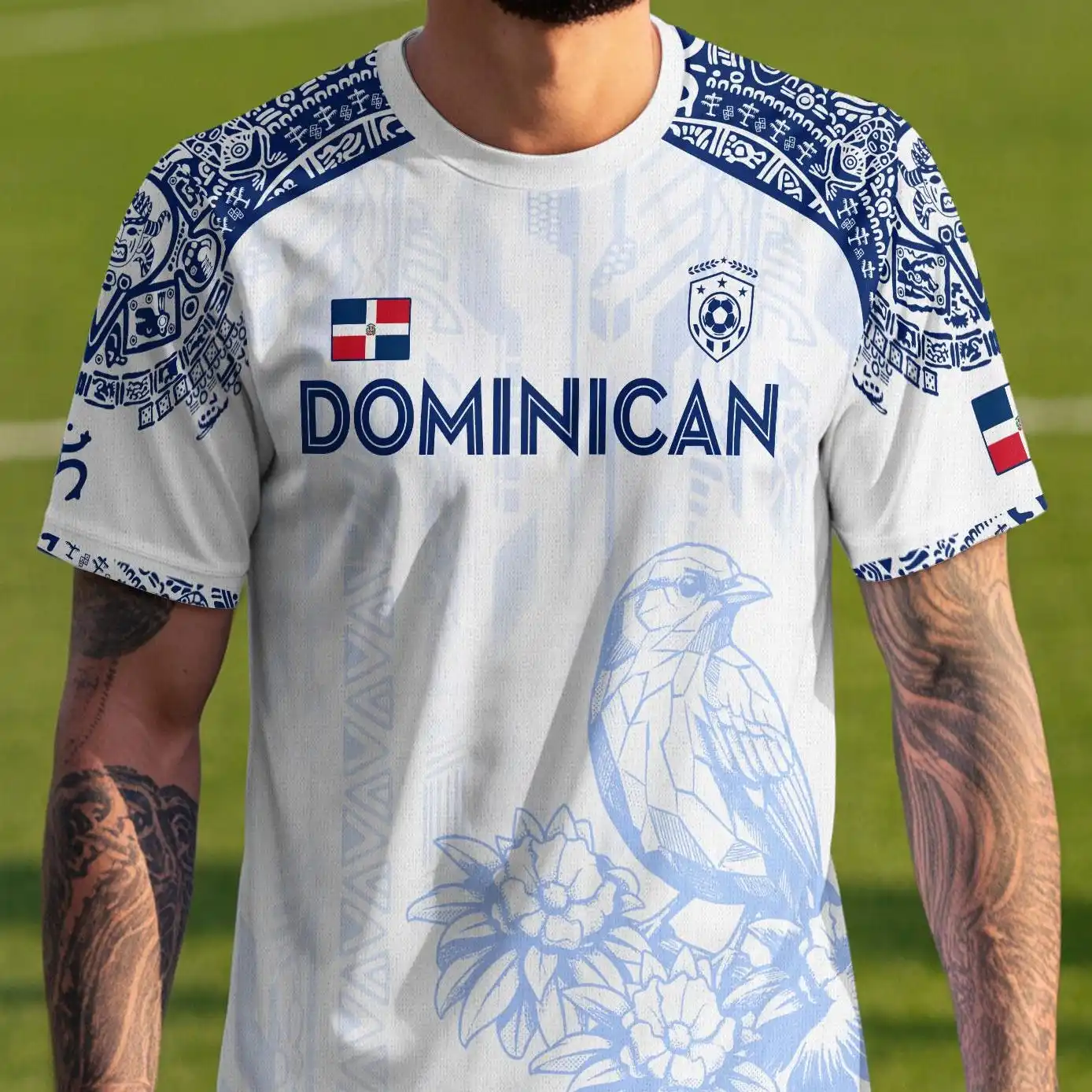 Dominican Republic Soccer Jersey Men White Blue Graphic Print Short Sleeve Crew Neck Football Shirt for Fans Casual Wear