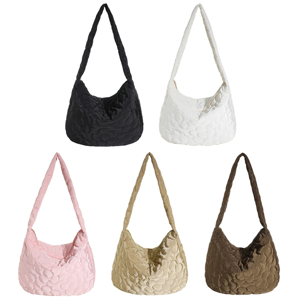 

Women Soft Puffer Bag Fashion Padded Shoulder Bag Casual Floral Quilted Tote Bag Lightweight Large Capacity Slouchy Shopper Bag