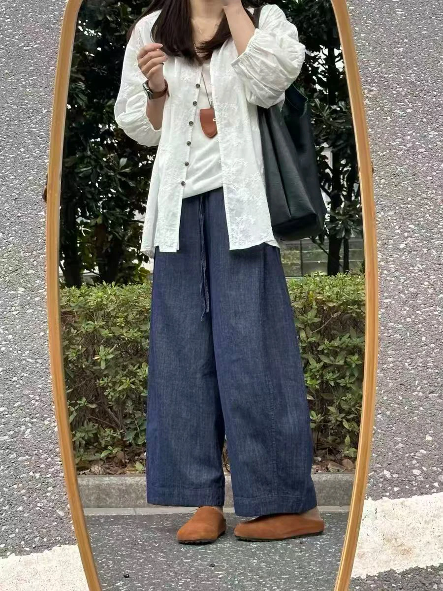 

Loose High Waist Skinny Denim Jeans plus Size Summer Thin Blue Jeans Women's Wide Leg Nine Point Pants Straight Cut