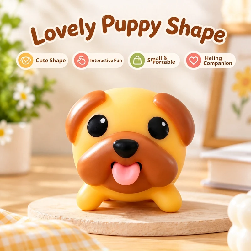 Cute Cartoon Dog Squishy Fidget Toy Press to Pop Tongue Soft Rubber Stress Relief Squeeze Toy Creative Desktop Ornament Funny