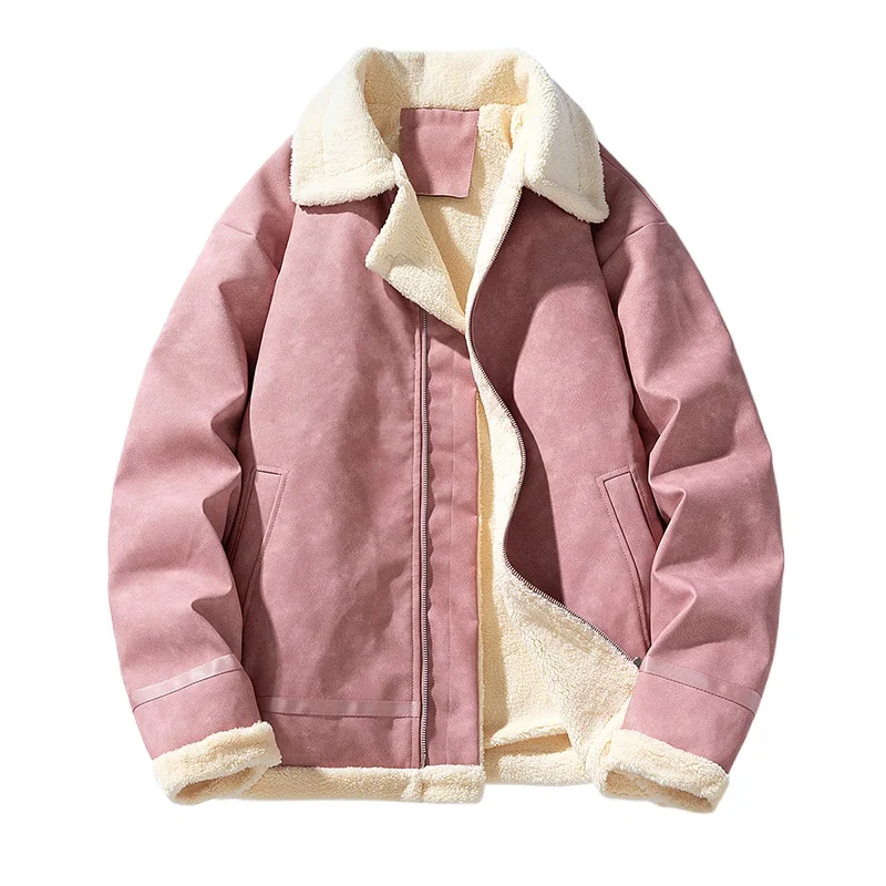 سترة جلدية كلاسيكية للرجال معطف شتوي من صوف الضأن للنساء سترة عصرية للدراجات النارية بتصميم كلاسيكي كاجوال باللون البني الأمريكي #3