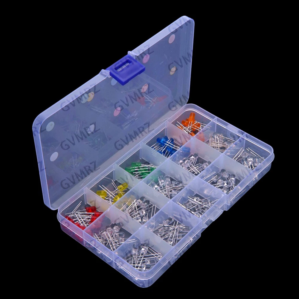 15 Values ​​Each 10PCS 150PCS Red Orange Yellow Pink Light Emitting Diodes LED 5mm Component Box Green Blue White Purple Green