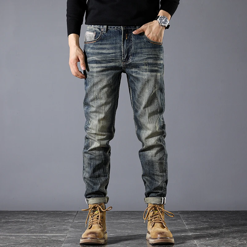 

High-end heavy wash wide leg loose straight men's jeans fall and winter 2024 new pants high street retro men's pants