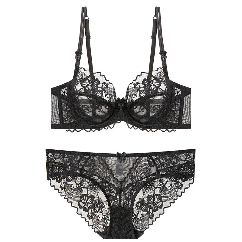 

Women Sexy Bra Set Lace Thin Lingerie Set Elegant See Through Bra and Panty Set Gril Underwear