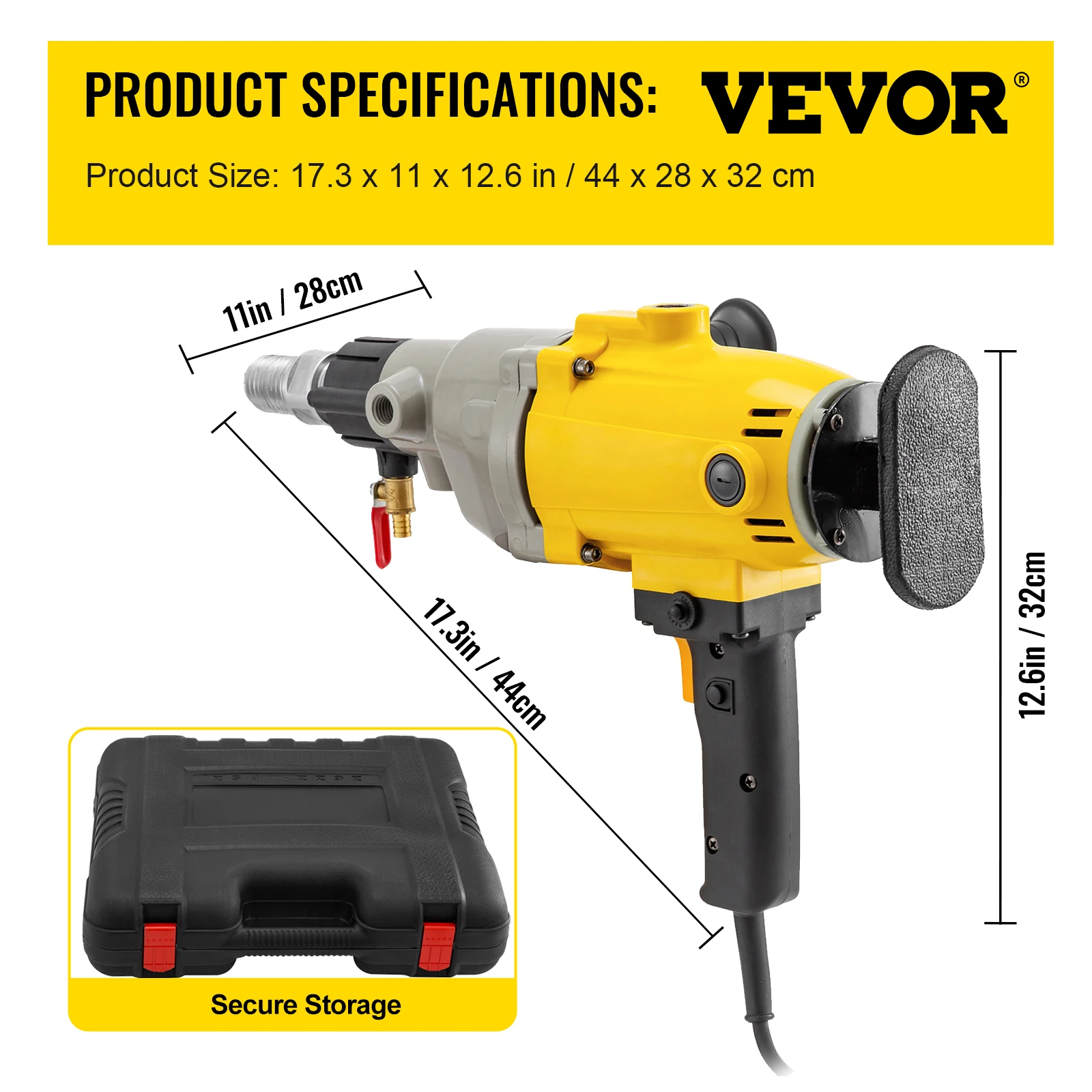 VEVOR Trapano Elettrico a Percussione da 2180W 220V / 50Hz Diametro Max. 180 mm Velocità 0-1600 giri/min Trapano a Percussione con Motore di Rame Puro per Cemento Mattoni Marmo