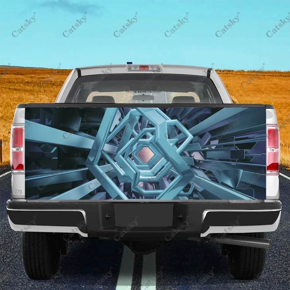 Abstract 3D Tunnel Truck Tailgate Wrap Professional Grade Material Universal Fit for Full Size Trucks Weatherproof