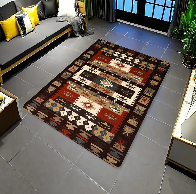 Vintage Black Turkish Kilim Area Rug Traditional Tribal Geometric Print NonSlip Floor Mat for Living Room Bedroom Boho Decor
