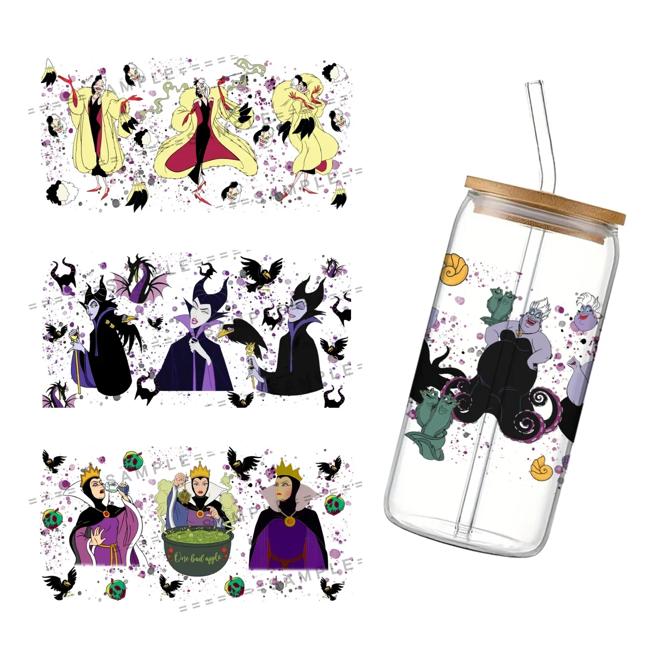 Disney Villains For Libbey 16oz Can Glass UV DTF Coffee Can Wrap Libbey Glass Wrap Villains