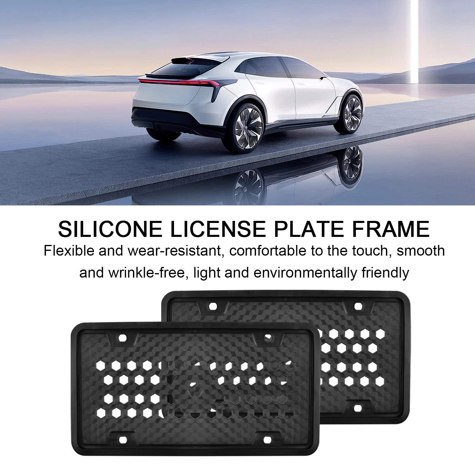 2 Pcs Silicone Stars Honeycomb Drainage Holes Black Standard License Plate Frames 4 Screw Holes Custom Black Matte