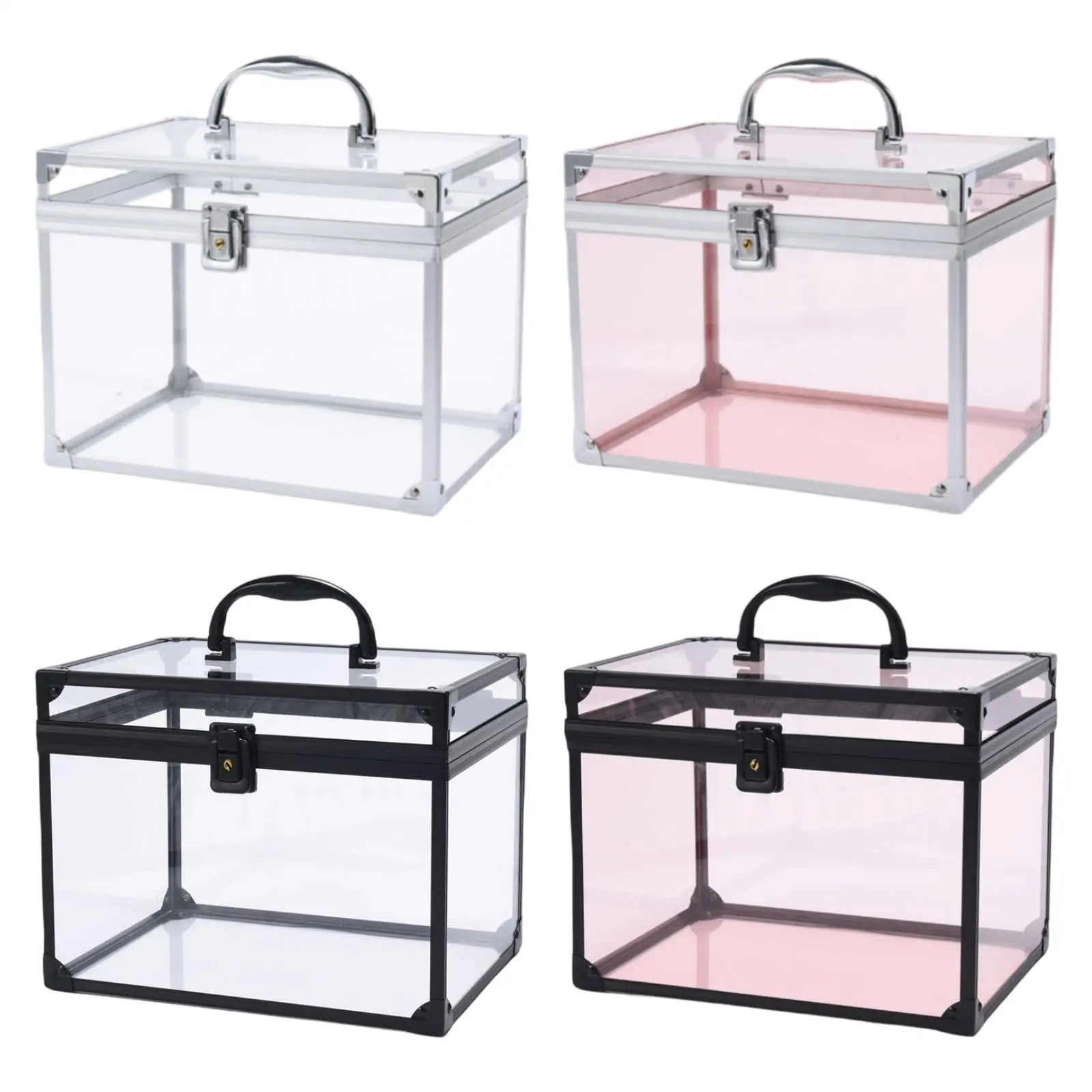 منظم المكياج، علبة عرض مستحضرات التجميل، صندوق تاج مقاوم للغبار، حقيبة سفر متعددة الوظائف من الأكريليك الشفاف مع مقبض لخزانة الملابس