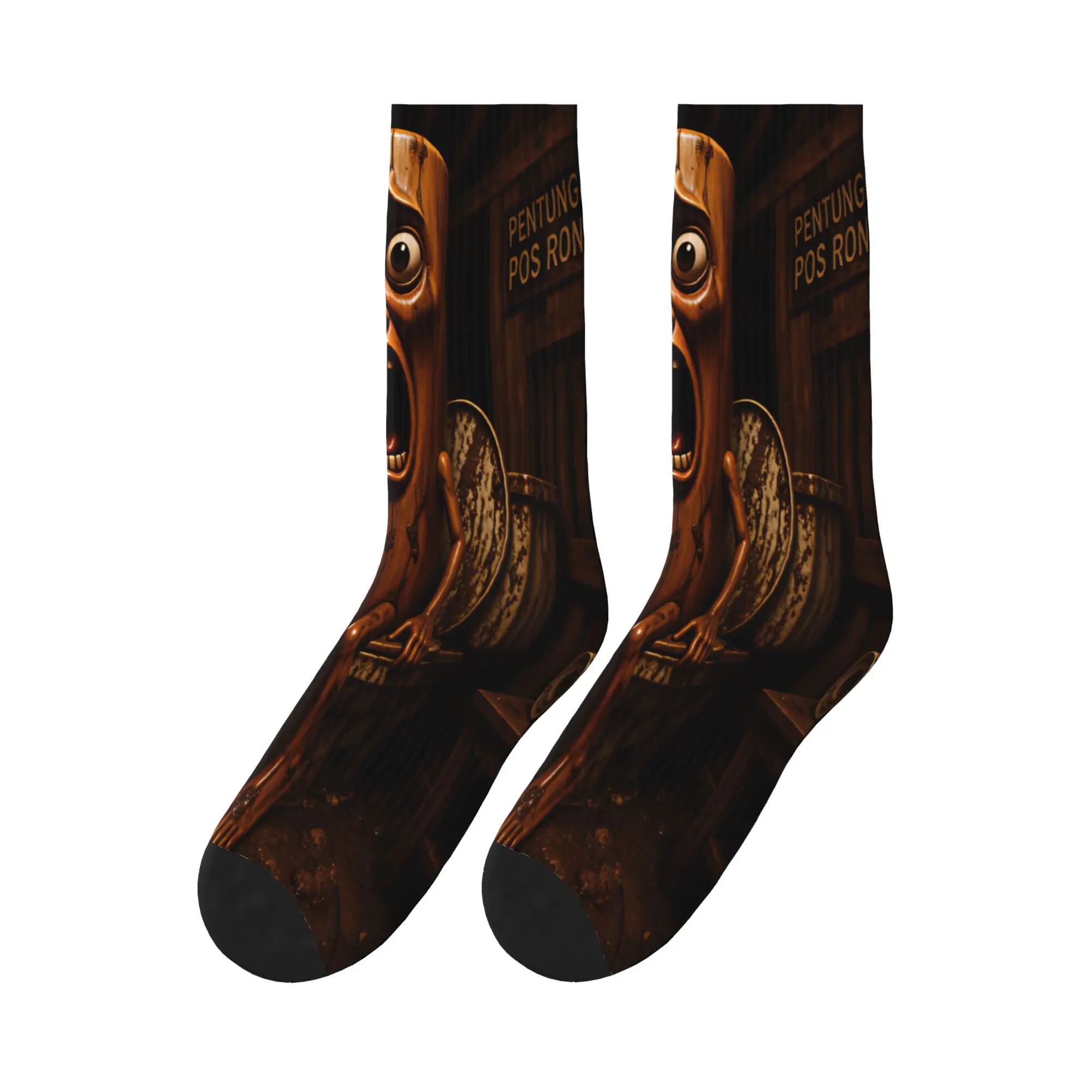 Couple Socks Tung Tung Sahur Scared Toilet Horror Meme  Stockings Winter Elegant Quality Socks Graphic Climbing Non Slip Socks