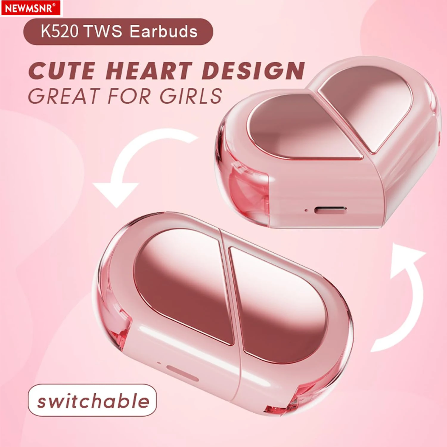 (gifts for girls)Heart-shaped Rotatable Wireless Bluetooth Earphones HIFI Sound Headphones Touch Control Earbuds Gaming Headsets