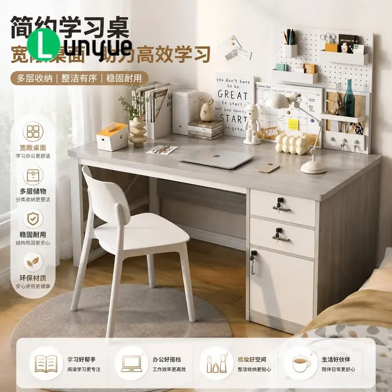 Integrated Desk with Bookshelf for Bedroom Study Student Computer Writing Makeup Table Space Saving Storage Furniture