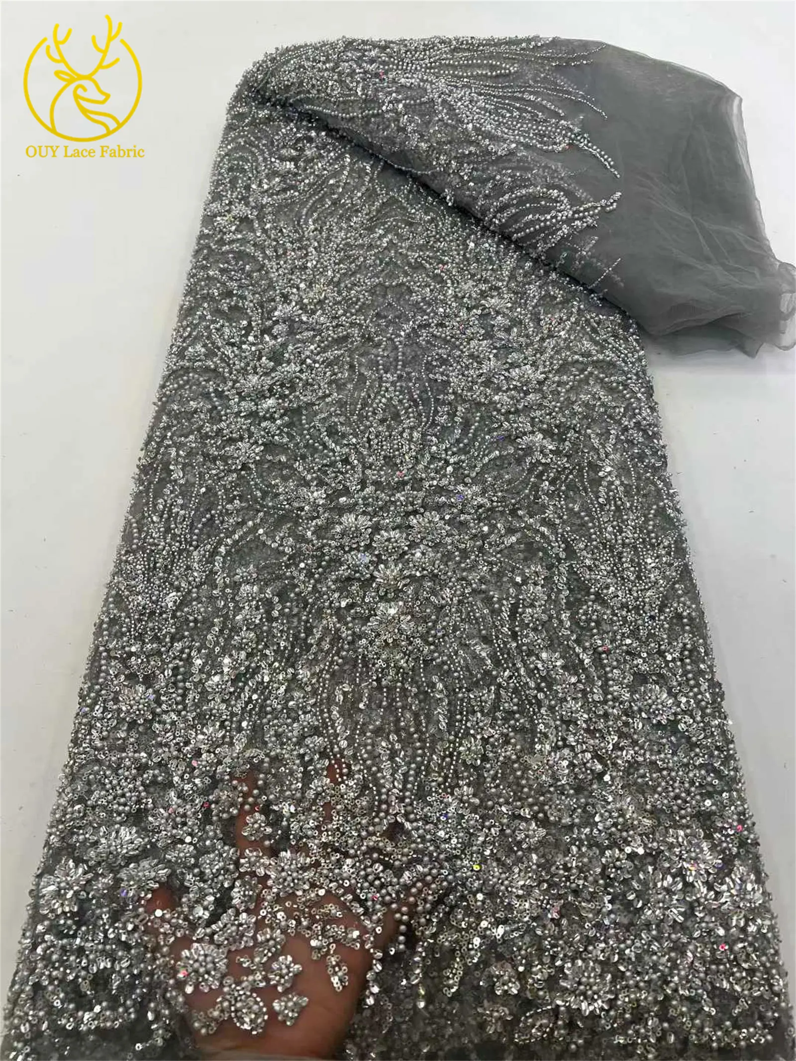 2026 Afrika Bräutigam Perlen-Spitzenstoff 5 Yards Hochwertige Französische Pailletten-Spitze für Braut Hochzeits-Abendkleid Nähen – Detail 20