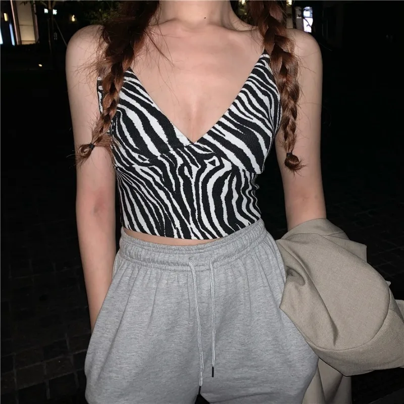 Zebra Crop Top Women Sexy Slim Summer Tank Tops Woman Casual Vest Streetwear Female Breathable Top Basic Elasticity Corset Top