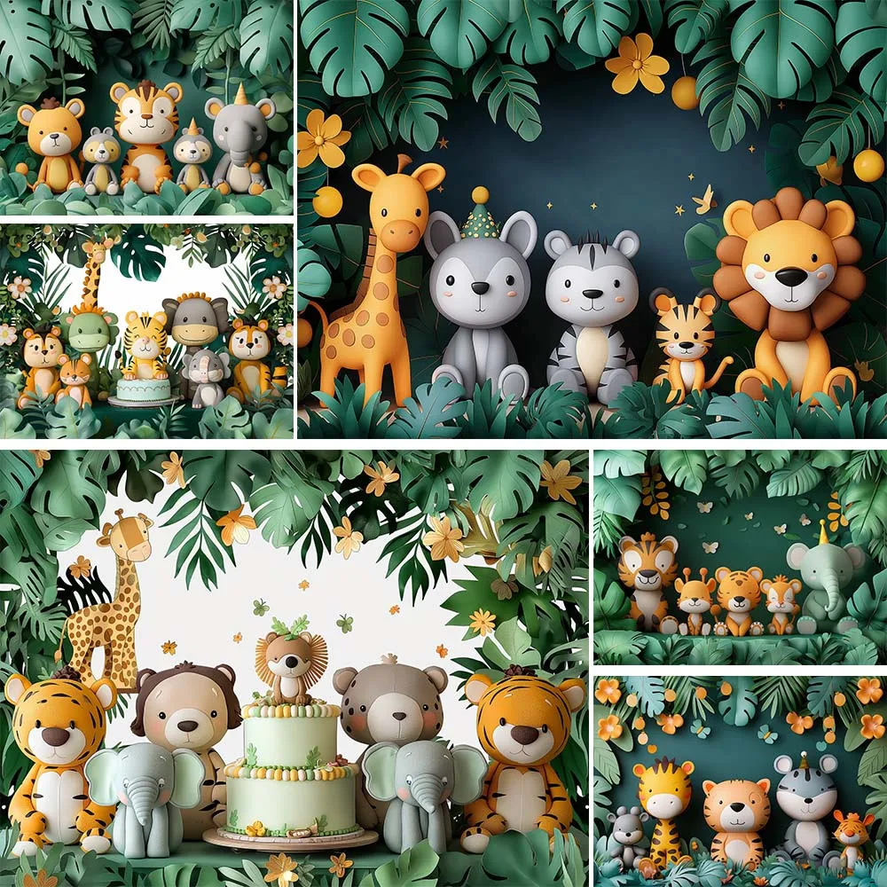 

Mocsicka Jungle Animal Backdrop for Photography Boy Safari Birthday Party Decor Baby First Cake Smash Photo Background Photocall