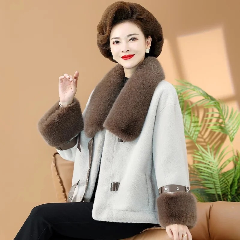 Mother's Winter Fashion Mink Fleece Coat for Middle aged Women's Noble Coat for Female Autumn and Winter Fur Integrated Jacket